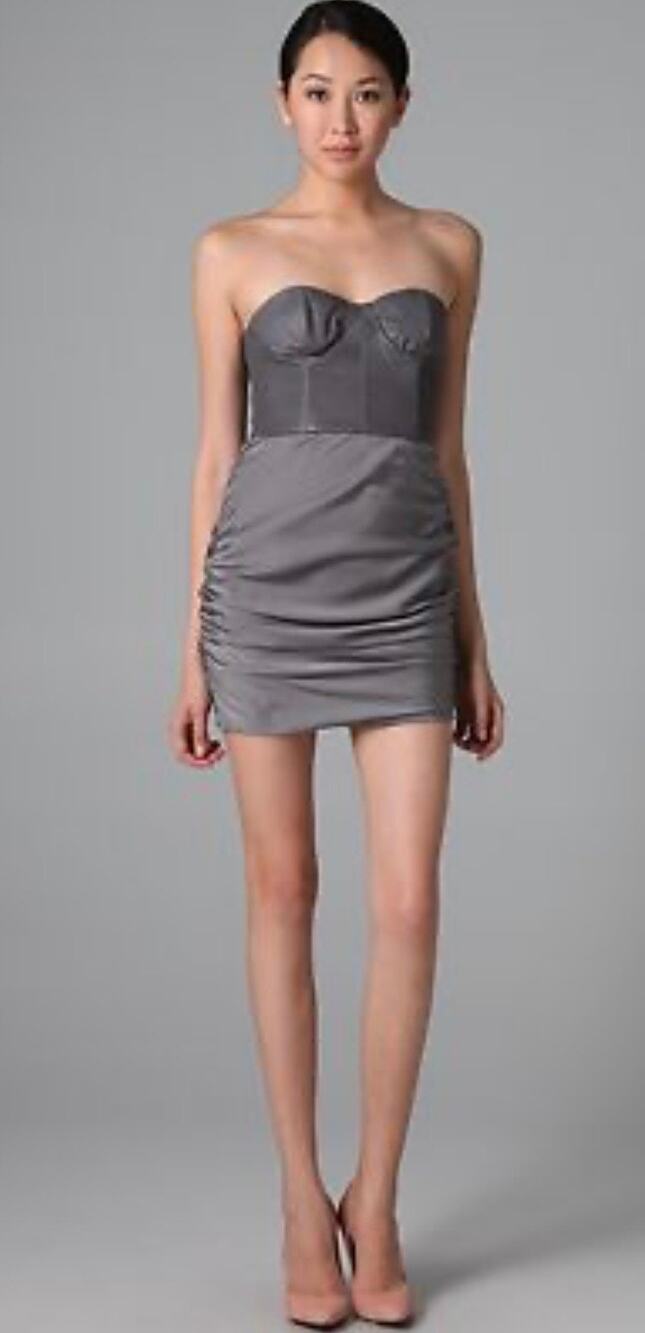 Alice + Olivia Leather Silk Strapless Tube Top Mini Dress Grey Silver Bustier 2